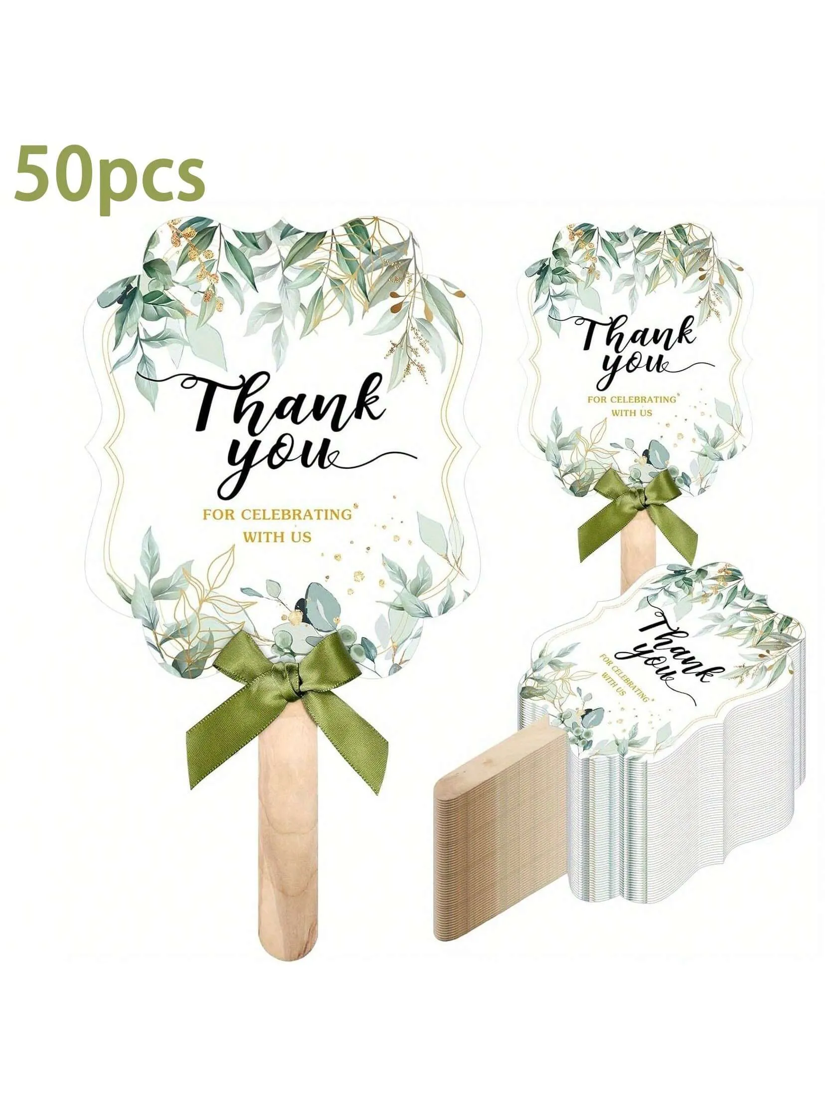 10 Sets Thank You Fans For Bridal Shower Favors Wedding Shower Birthday Party Themed Give Back Guest Gift Wedding , Wooden Fan Handles And Ribbon