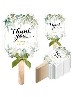 10 Sets Thank You Fans For Bridal Shower Favors Wedding Shower Birthday Party Themed Give Back Guest Gift Wedding , Wooden Fan Handles And Ribbon