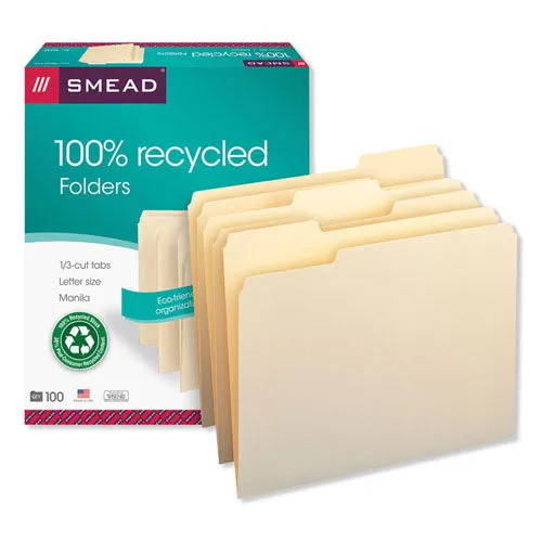 100% Recycled Manila Top Tab File Folders, 1-3-cut Tabs, Letter Size, 100-box