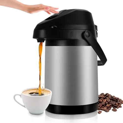 101 Oz (3L) Airpot Coffee Carafe with Pump, Portable Stainless Steel Double-wall Insulated Thermal Carafe Dispenser, 12 Hour Heat 24 Hour Cold Retention