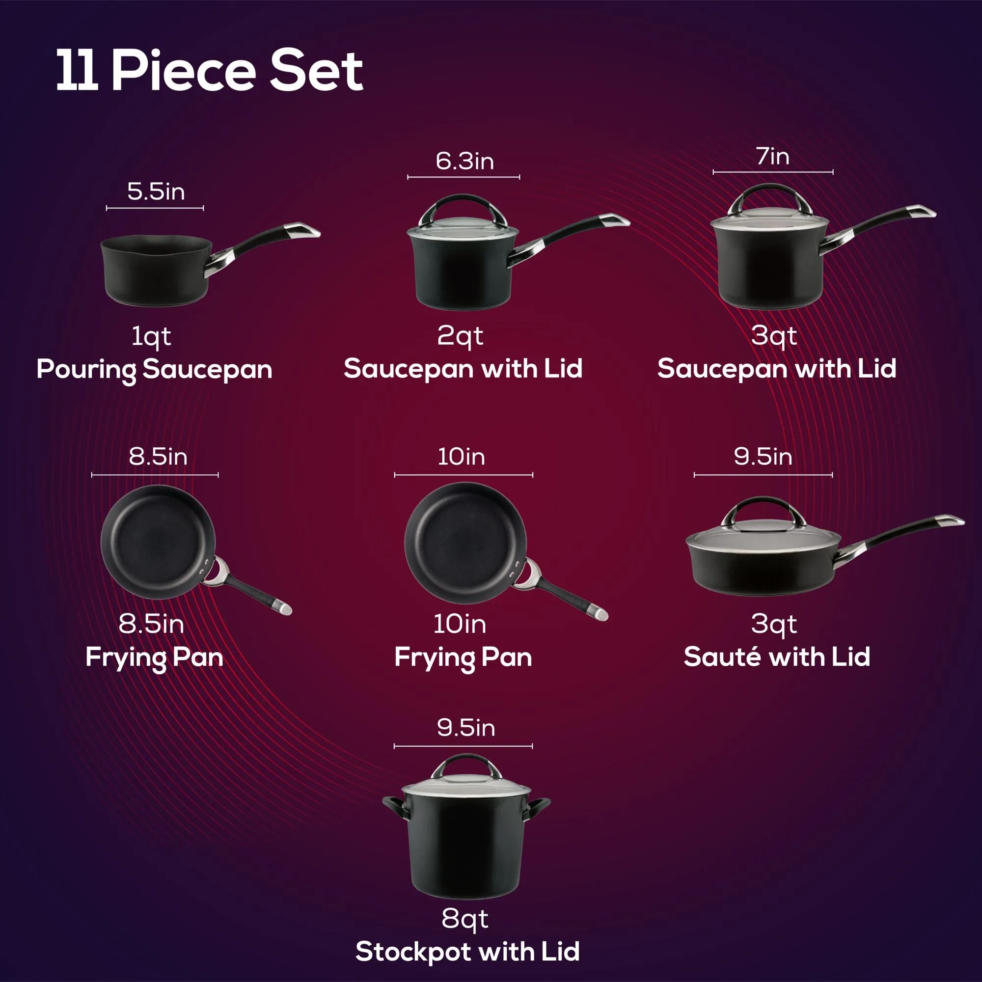 11-Piece Cookware Set: Nonstick & Hard-Anodized