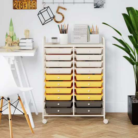 20 Drawers Storage Rolling Cart Studio Organizer-Yellow