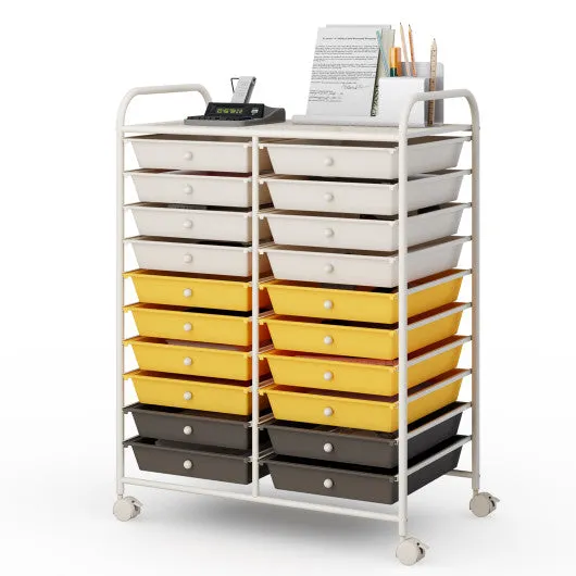 20 Drawers Storage Rolling Cart Studio Organizer-Yellow