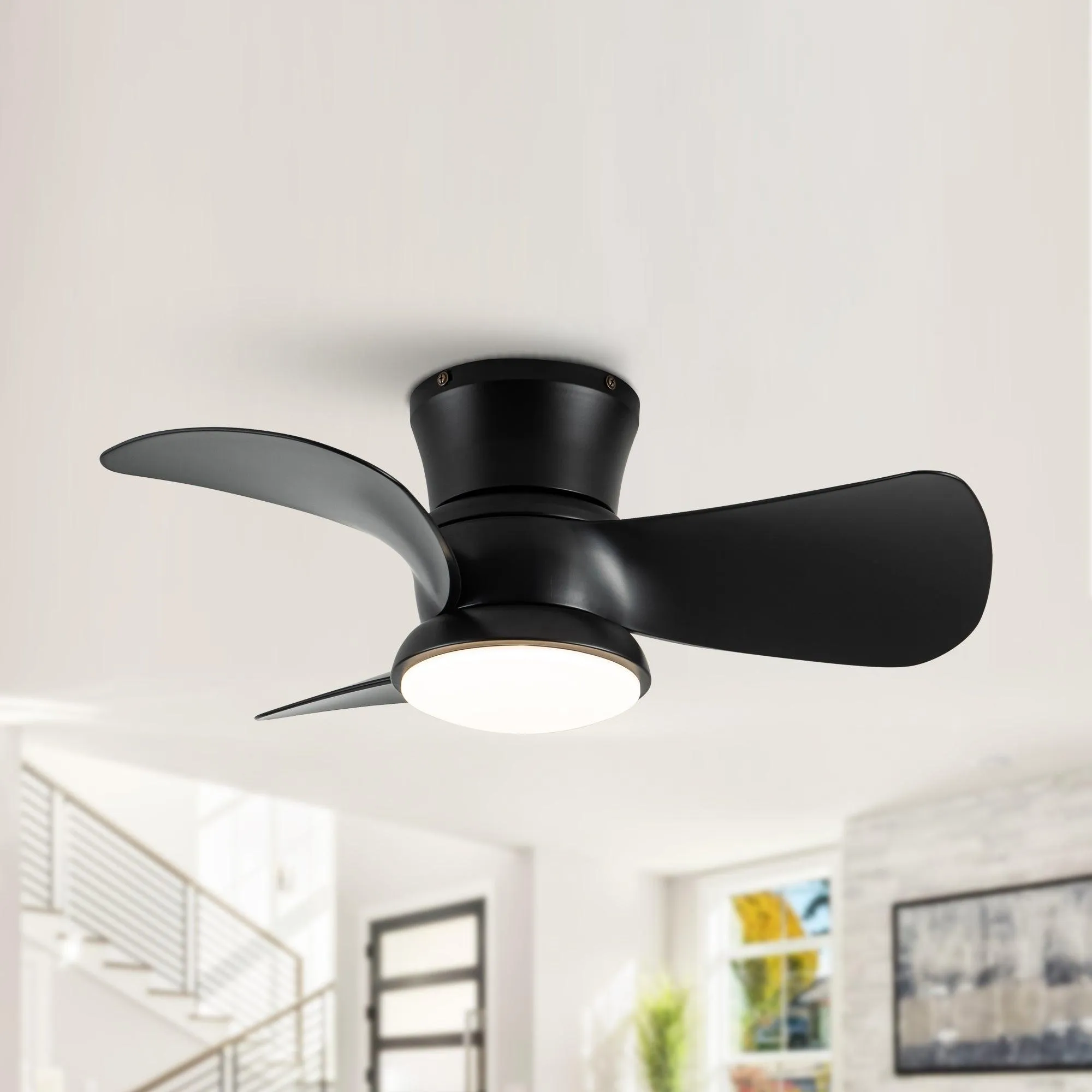 31" Mazon Modern DC Motor Flush Mount Reversible Ceiling Fan with LED Lighting and Remote Control