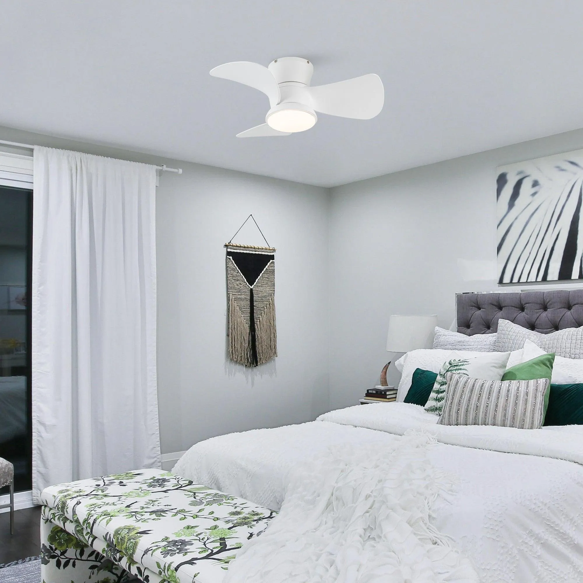 31" Mazon Modern DC Motor Flush Mount Reversible Ceiling Fan with LED Lighting and Remote Control