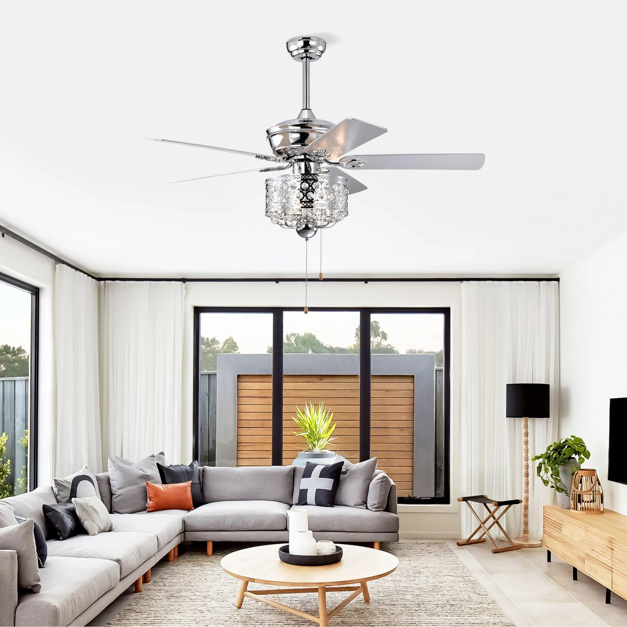 52-inch Indoor Ceiling Fan with Pull Chain,Reversible AC motors , Pull Chain--Chrome (No Include Bulb)