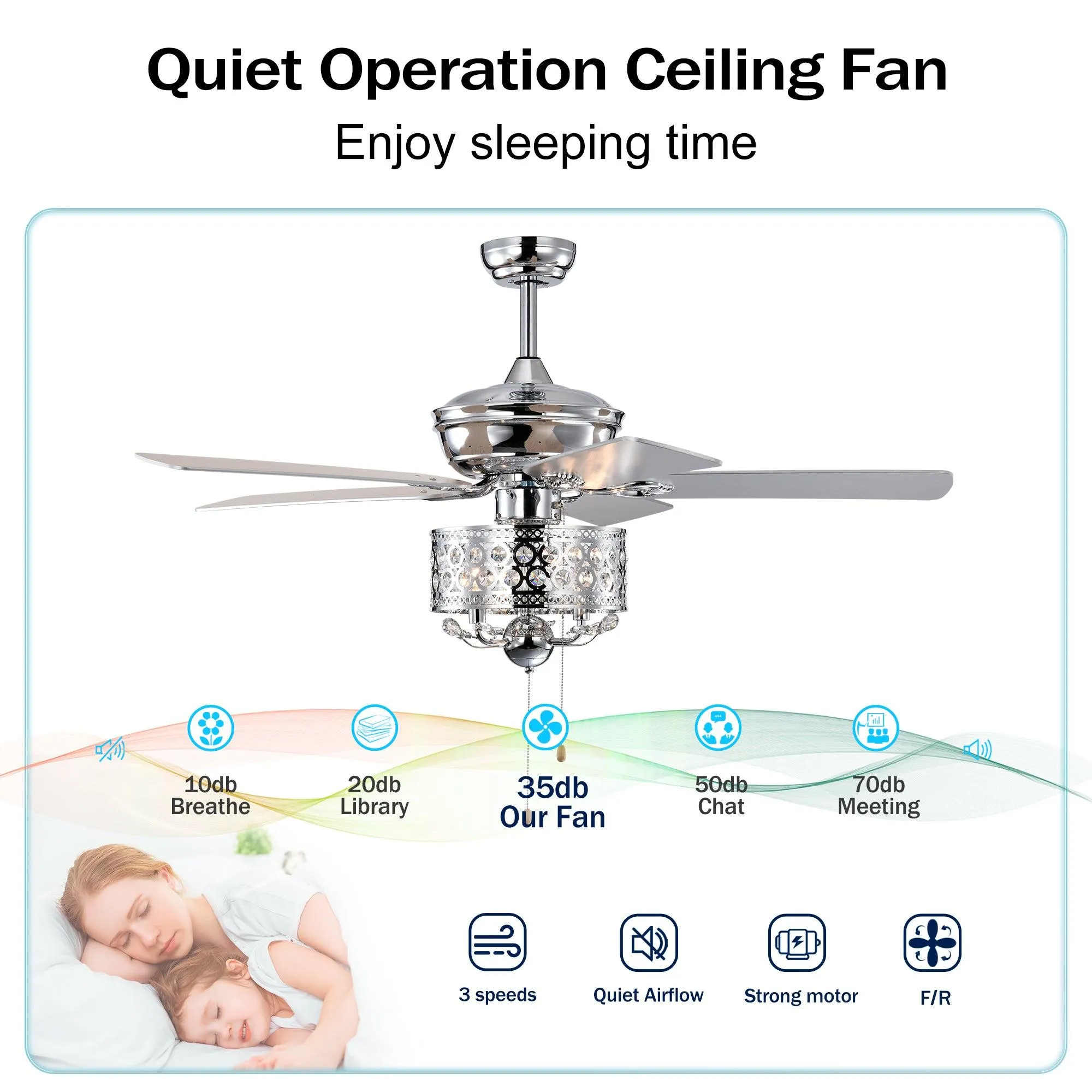 52-inch Indoor Ceiling Fan with Pull Chain,Reversible AC motors , Pull Chain--Chrome (No Include Bulb)