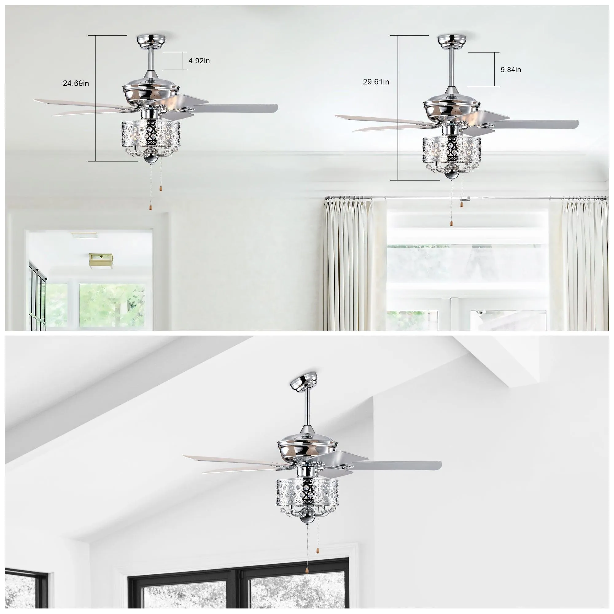 52-inch Indoor Ceiling Fan with Pull Chain,Reversible AC motors , Pull Chain--Chrome (No Include Bulb)