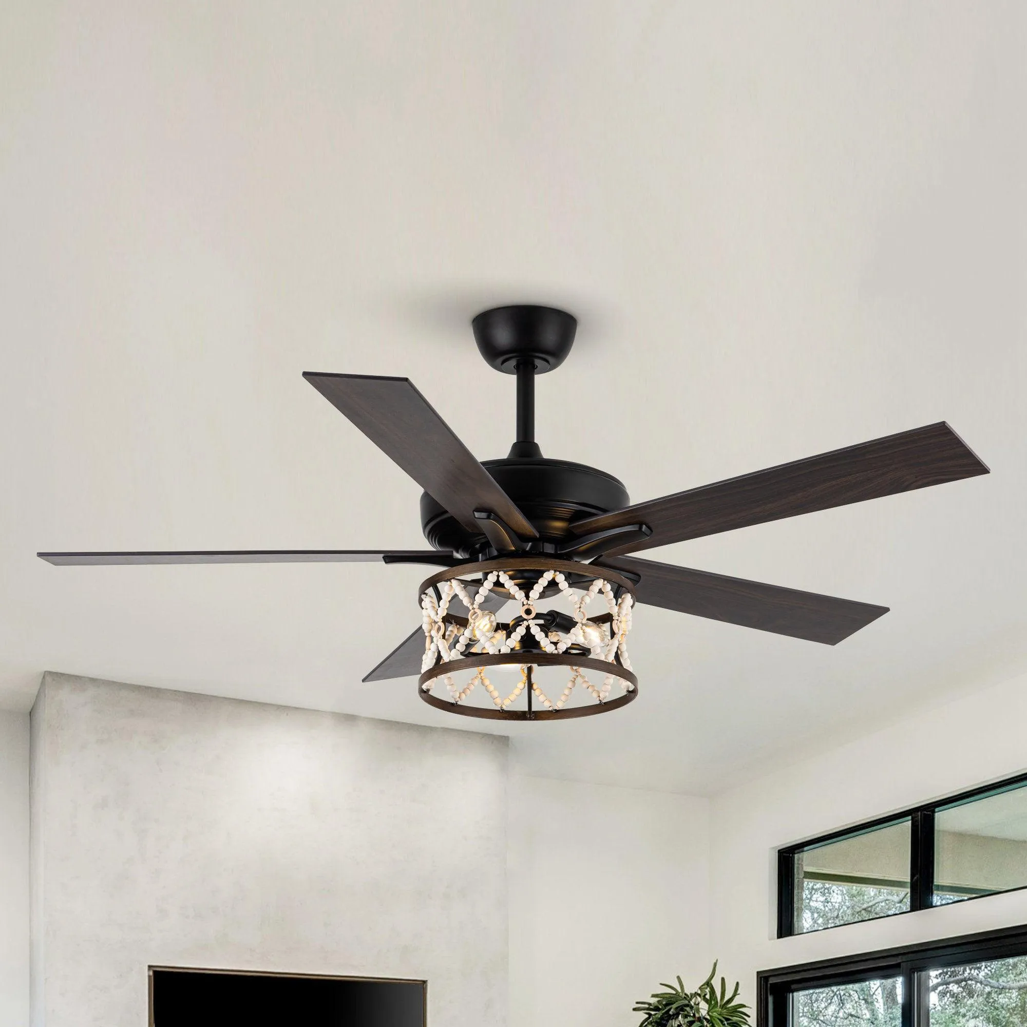 52" New Delhi Industrial Downrod Mount Reversible Ceiling Fan with Lighting and Remote Control