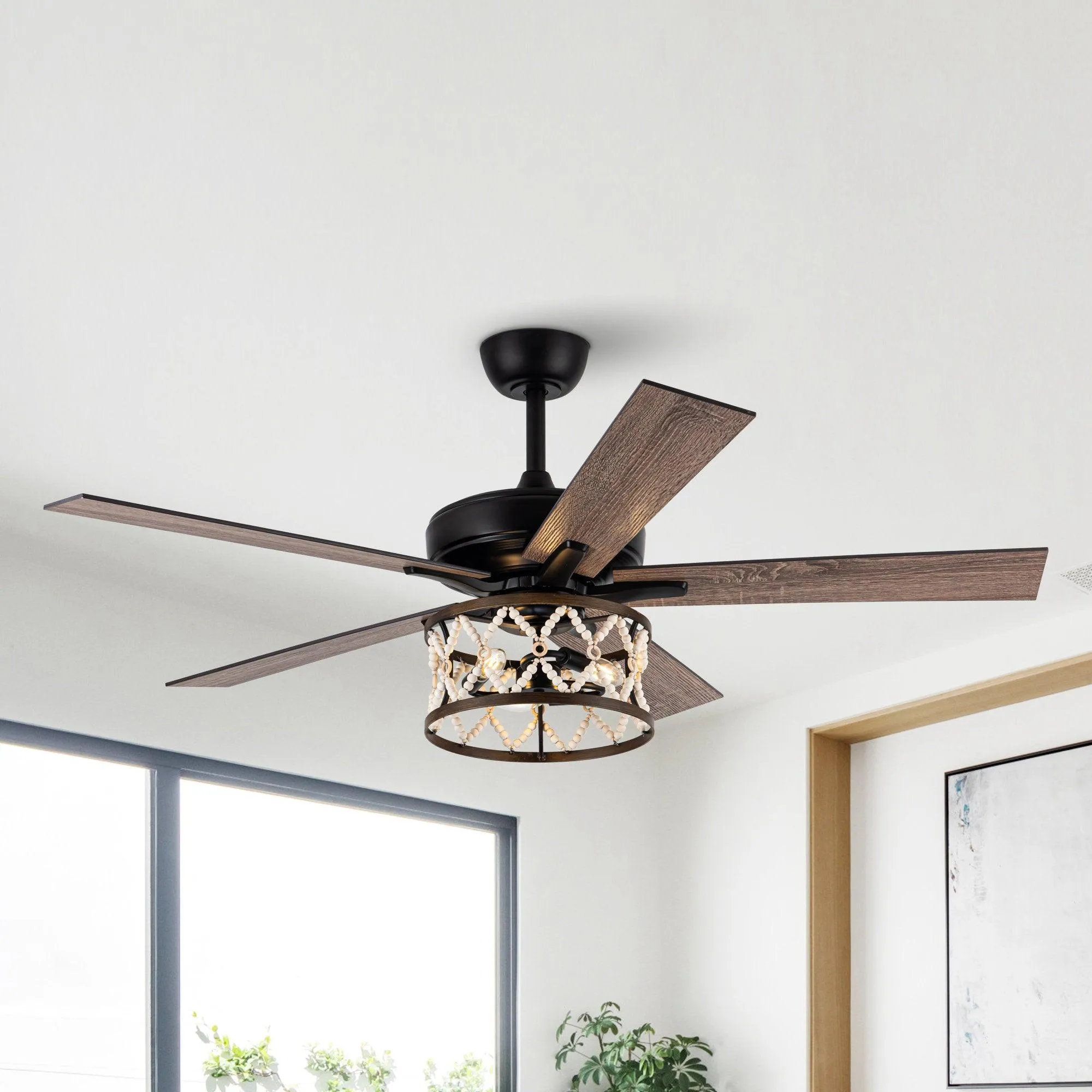 52" New Delhi Industrial Downrod Mount Reversible Ceiling Fan with Lighting and Remote Control