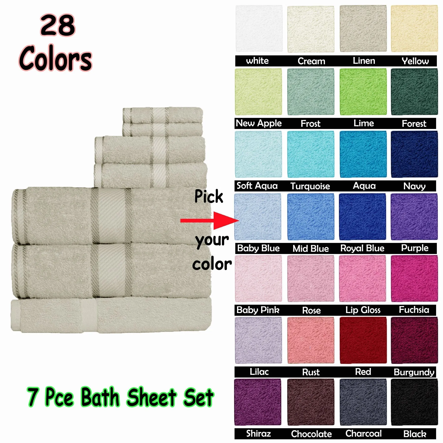 550gsm Cotton 7 Pce Bath Sheet Set Baby Blue