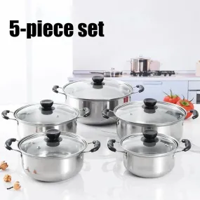 5pcs/set Double Bottom Stockpot Non-Stick Induction Cookware Stainless Steel Pots Anti-magnetic Cooking Multi-purpose Pots