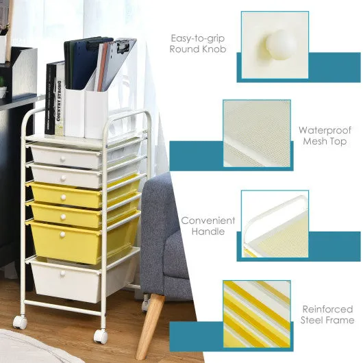 6 Drawers Rolling Storage Cart Organizer-Yellow