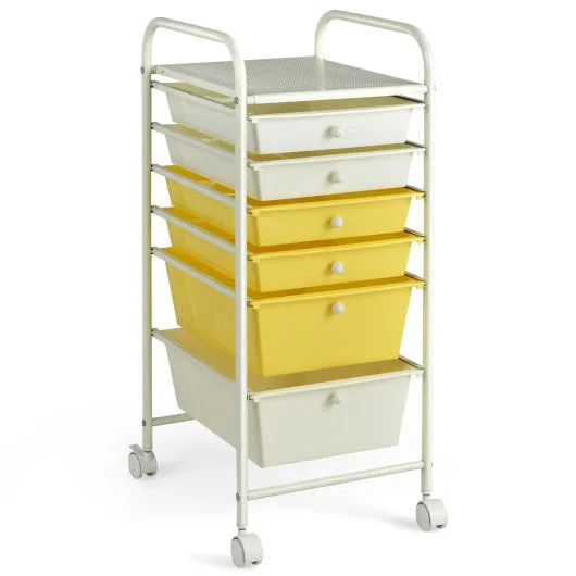 6 Drawers Rolling Storage Cart Organizer-Yellow