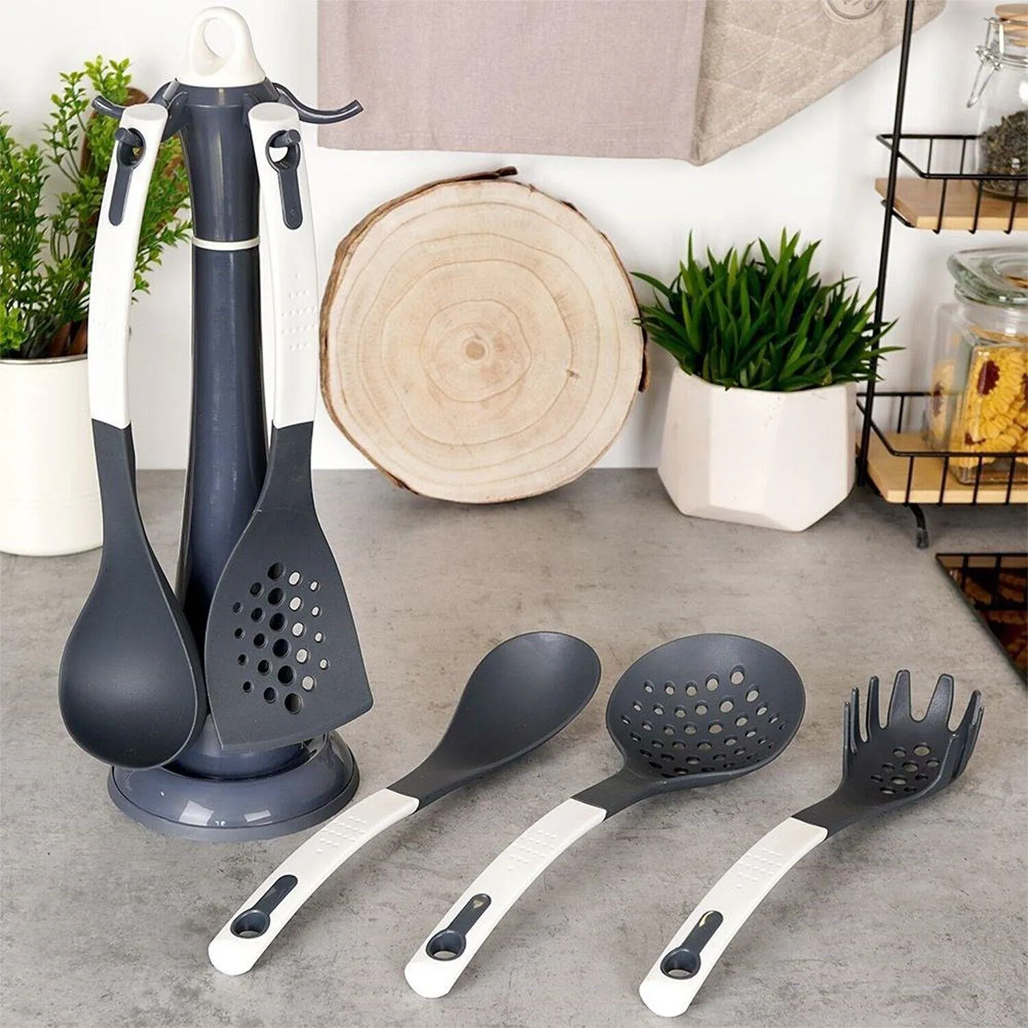 6 Pcs Cooking Utensils Set With Rotating Stand