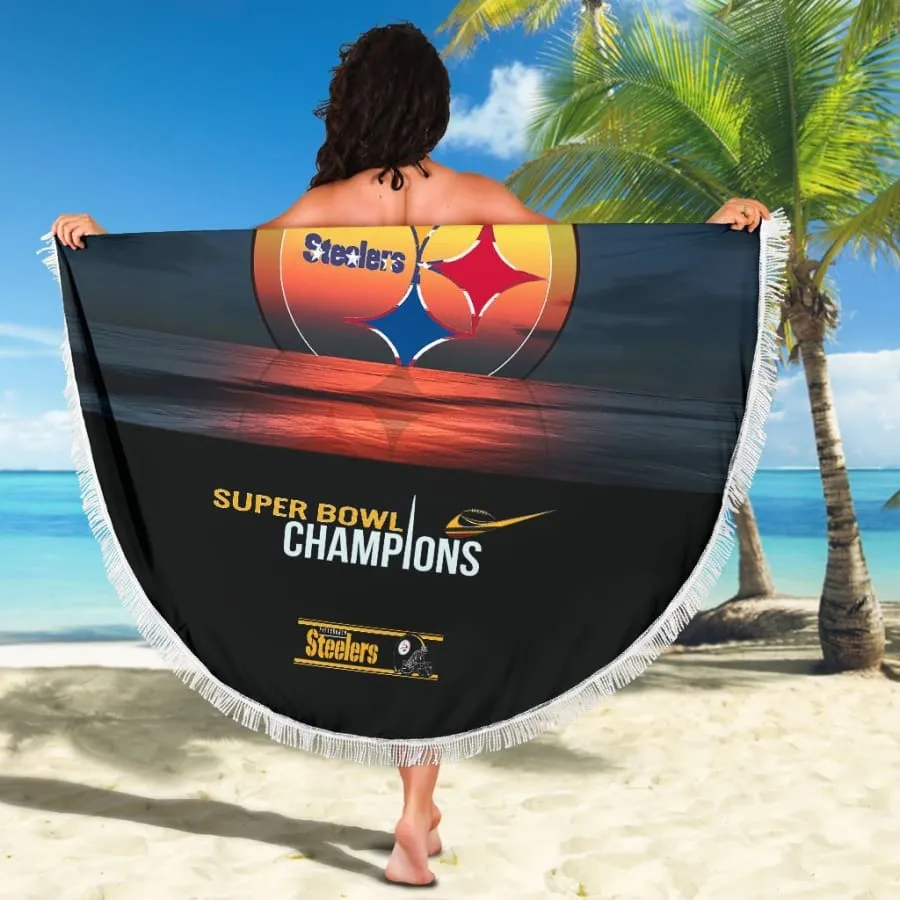 61"x 61" Pittsburgh Steelers Round Beach Blanket|NFL Steelers Super Bowl Champs Picnic Towel