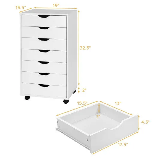 7-Drawer Chest Storage Dresser Floor Cabinet Organizer with Wheels-White