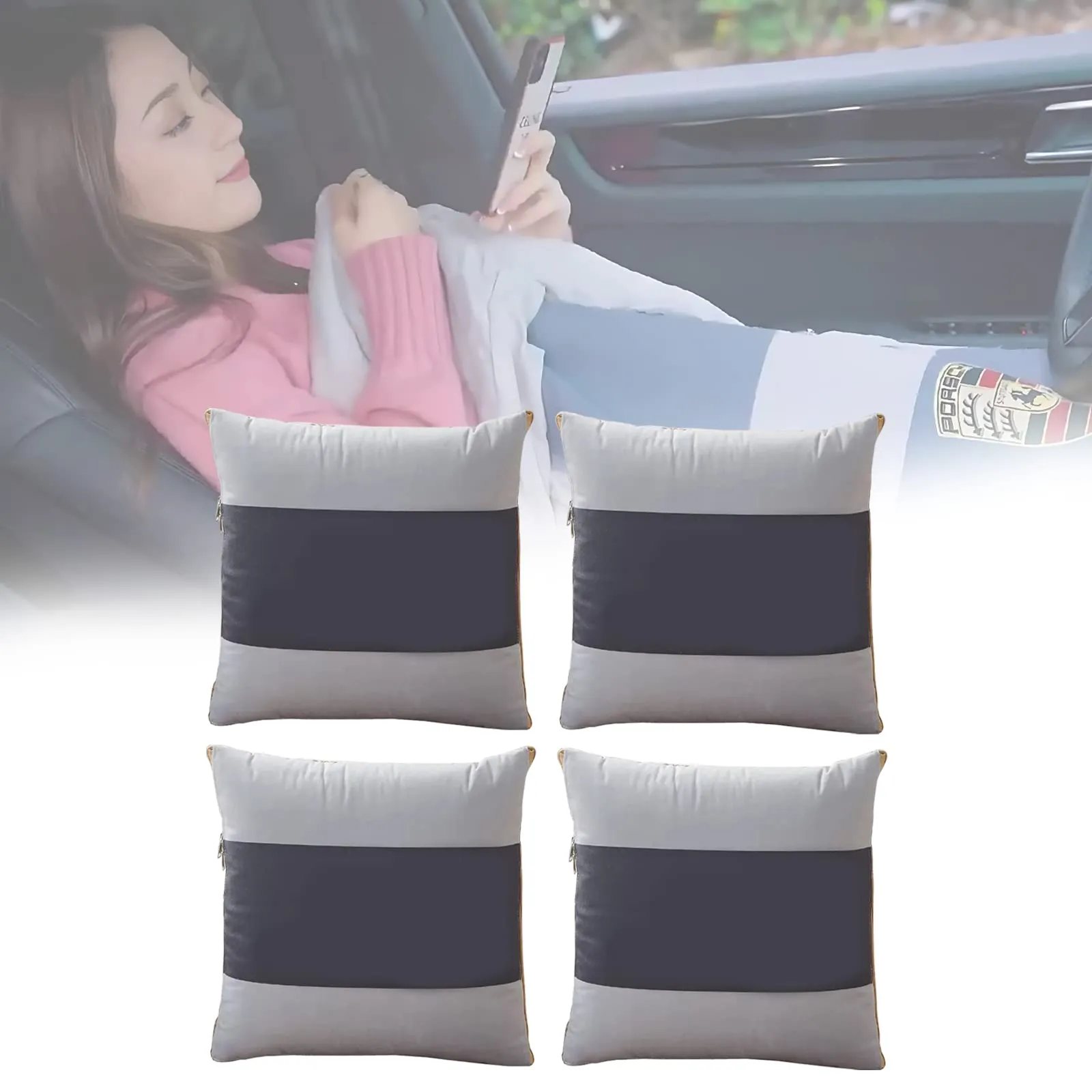 AASHRO MALL Custom Dual-Purpose car Quilt Pillow with Multi-Function for Car Office Napping Blanket Quilt Bedding 2 in 1 Cushion Pillow Portable Foldable Throw Pillow with Zipper (4)