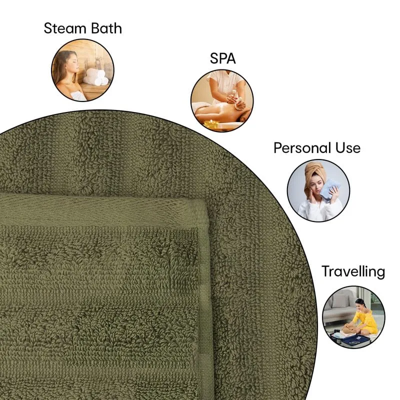 Anko Australia 100% Cotton 700 GSM Large Ribbed Bath Towel | Set of 4 | Super-Soft, Absorbent, Quick-Drying | Olive Green Towel for Men, Women & Kids | 135x68 cm |Travel, Gym, Spa Towel