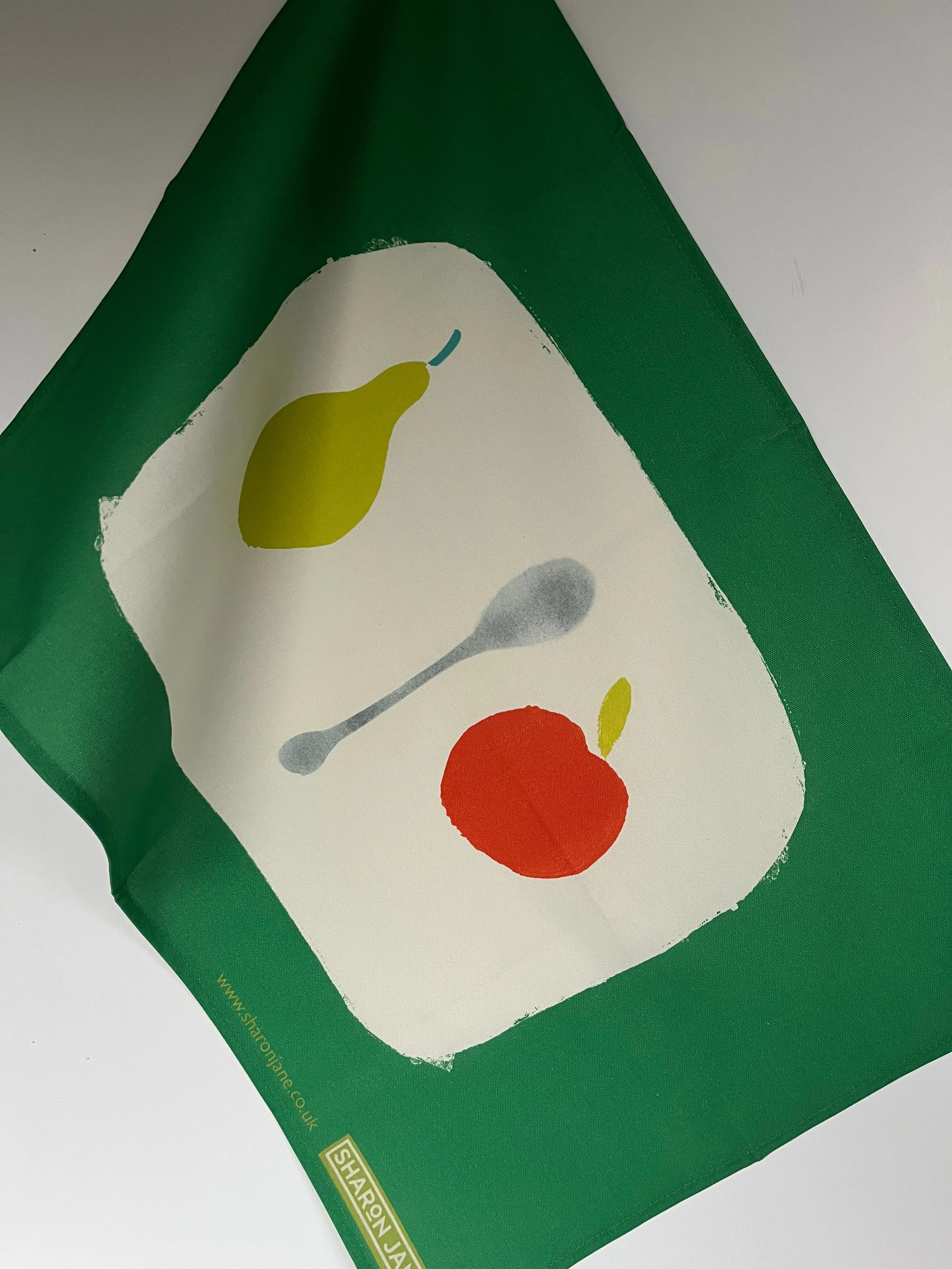 Apple   Pear Tea Towel - Kelly Green