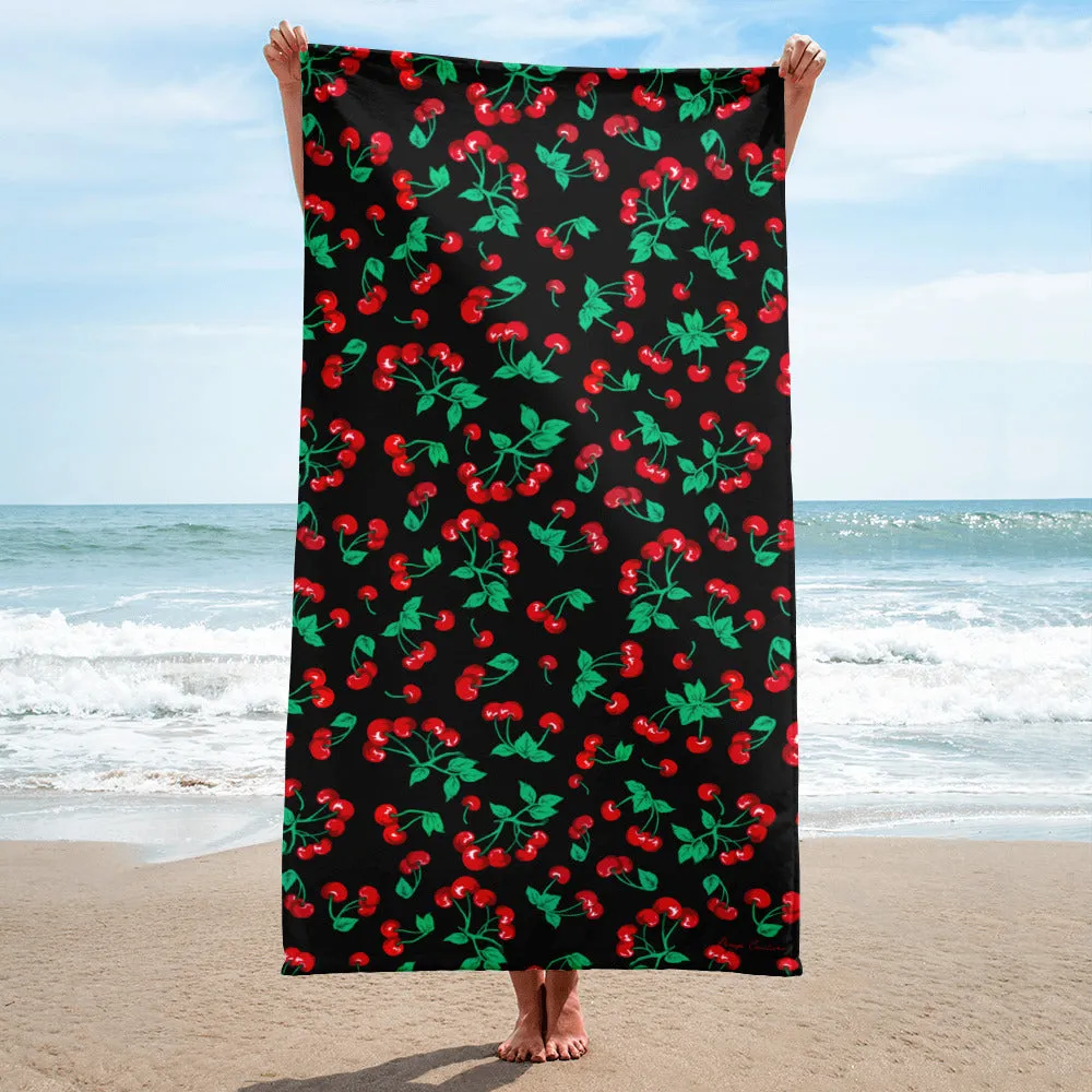 Arden Black Coffee Cherry Girl Beach & Bath Towel | Pinup Couture Home