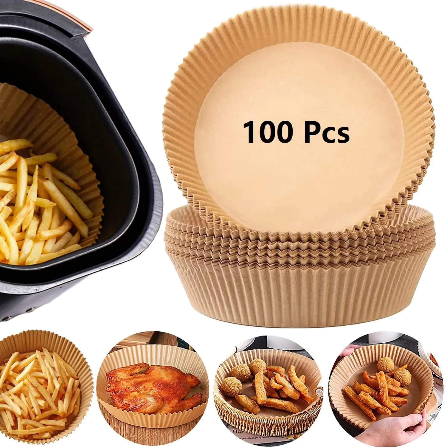 ARLICORPING Air Fryer 100Pcs Disposable Round Paper Liner, Non-Stick Disposable Air Fryer Liners, Baking Paper For Air Fryer Oil-Proof,For Baking Roasting Microwave, Medium