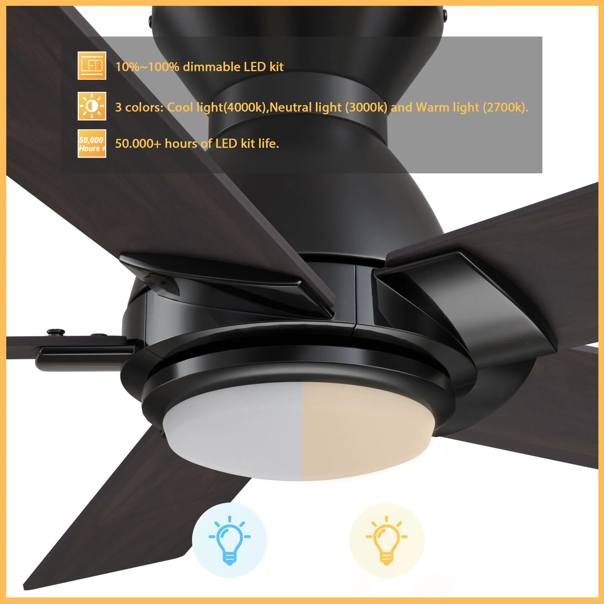 Aspen Ⅱ Low Profile Outdoor/Indoor Smart Ceiling Fan with LED Light 52”