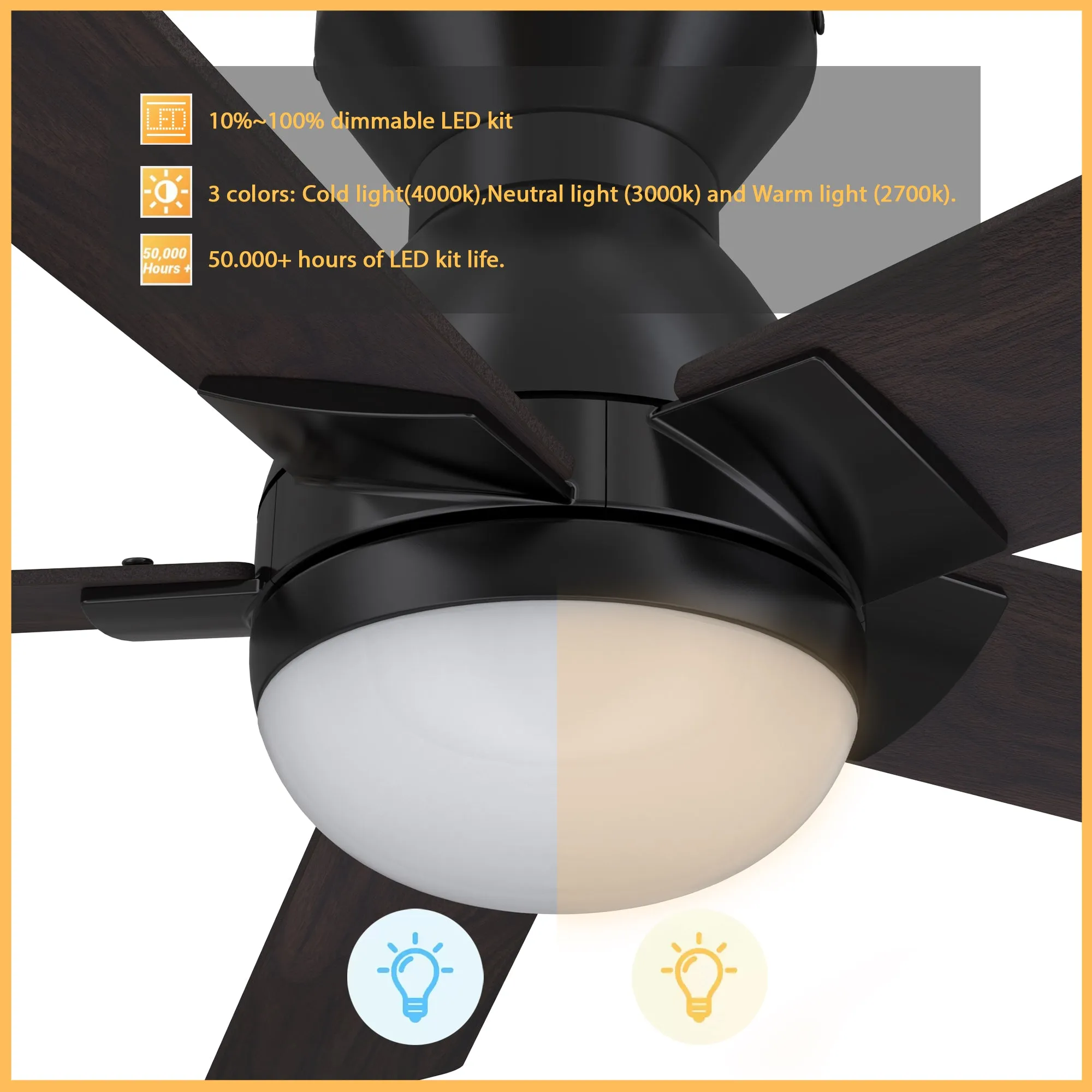 Aspen Ⅱ Low Profile Outdoor/Indoor Smart Ceiling Fan with LED Light 52”