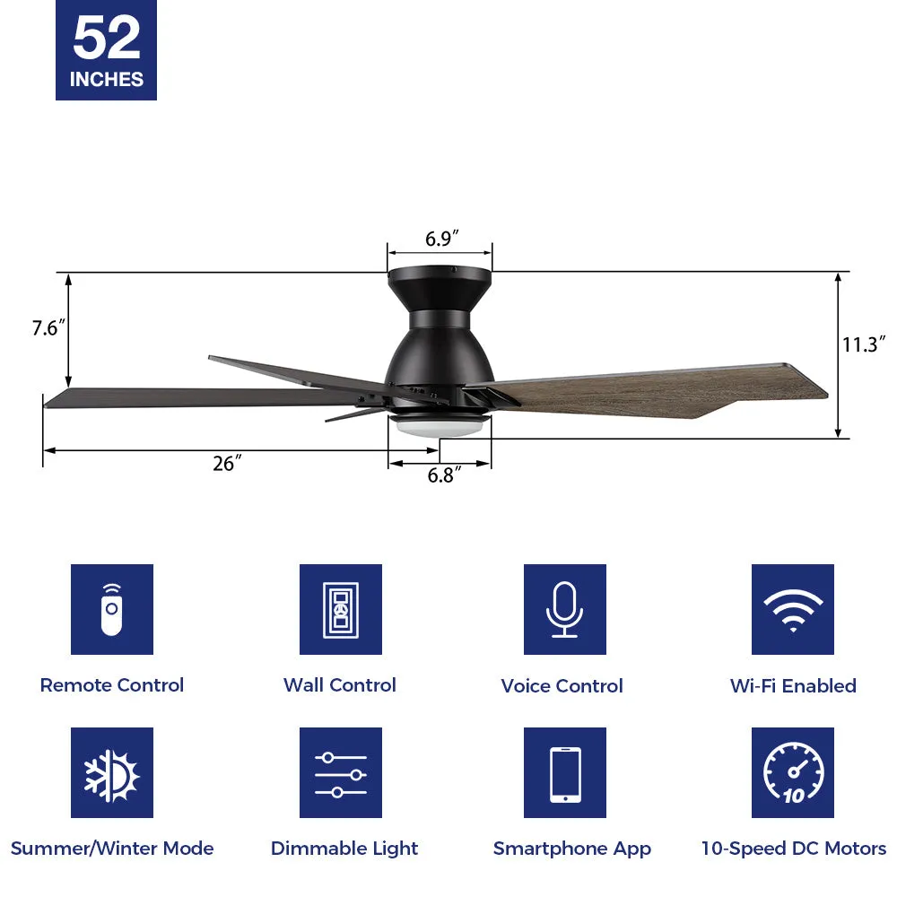 Aspen Ⅱ Low Profile Outdoor/Indoor Smart Ceiling Fan with LED Light 52”