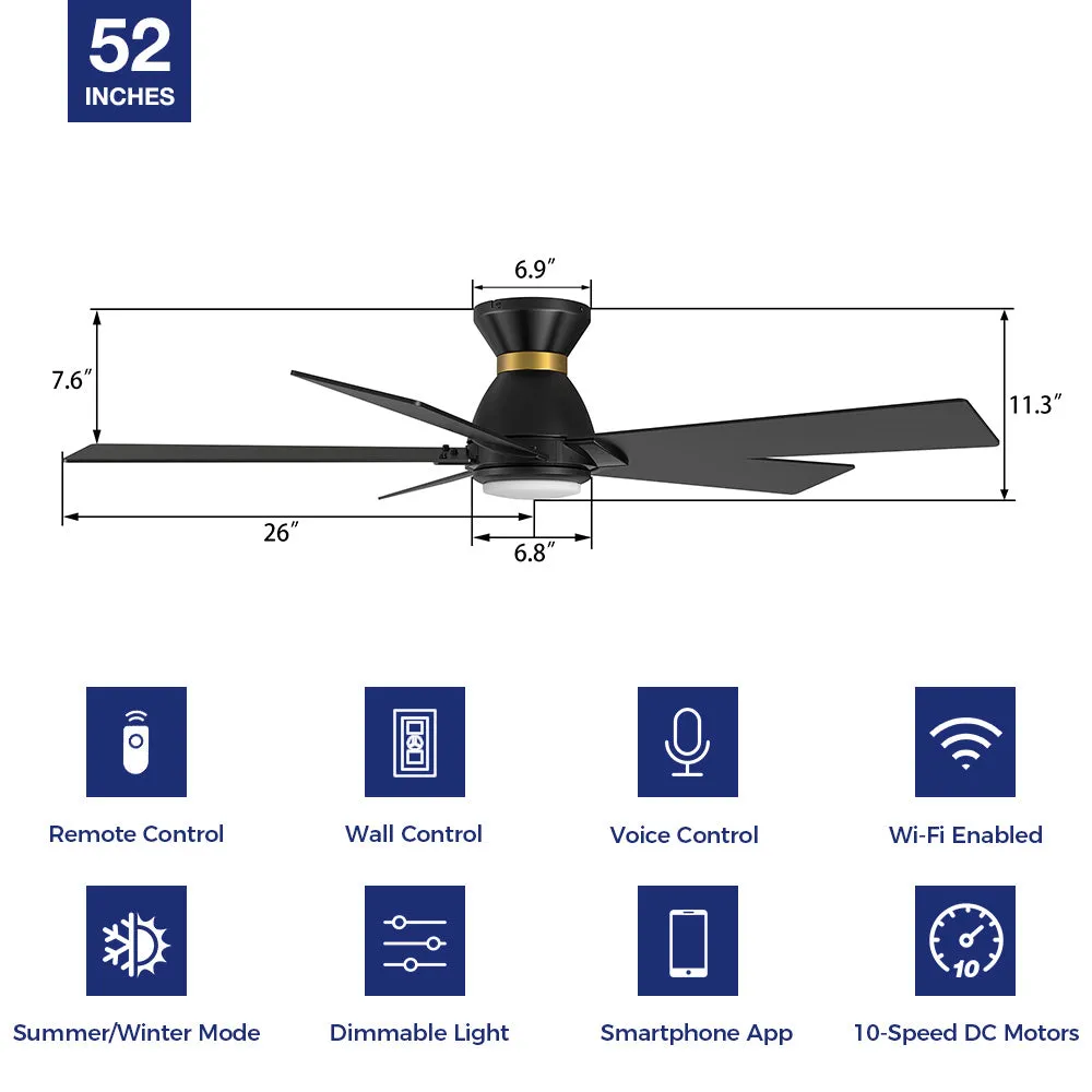 Aspen Ⅱ Low Profile Outdoor/Indoor Smart Ceiling Fan with LED Light 52”