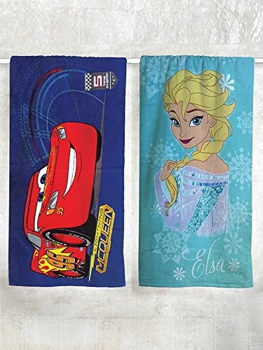 Athom Living Disney Cars & Frozen Premium 100% Cotton Kids Bath Towel 350 GSM 60x120 cm Pack of 2