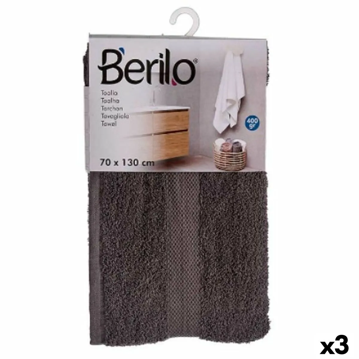 Bath towel Grey 70 x 130 cm (3 Units) * Toalla de baño Gris 70 x 130 cm (3 Unidades)