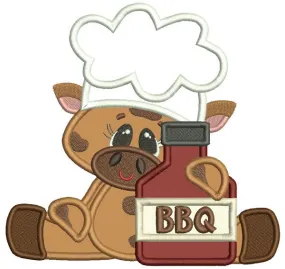 BBQ Little Chef Bull Applique Machine Embroidery Design Digitized Pattern