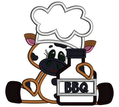 BBQ Little Chef Bull Applique Machine Embroidery Design Digitized Pattern