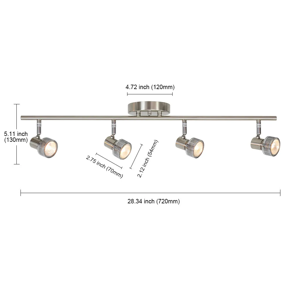 BONLICHT 4 Lights Track Lighting Ceiling Brushed Nickel 50W GU10 Base Bulbs Included