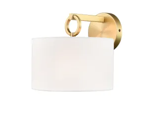 Braxstan Wall Sconce - Vintage Brass - White Linen Shade - 11.125in. Extension - E26 Medium Base