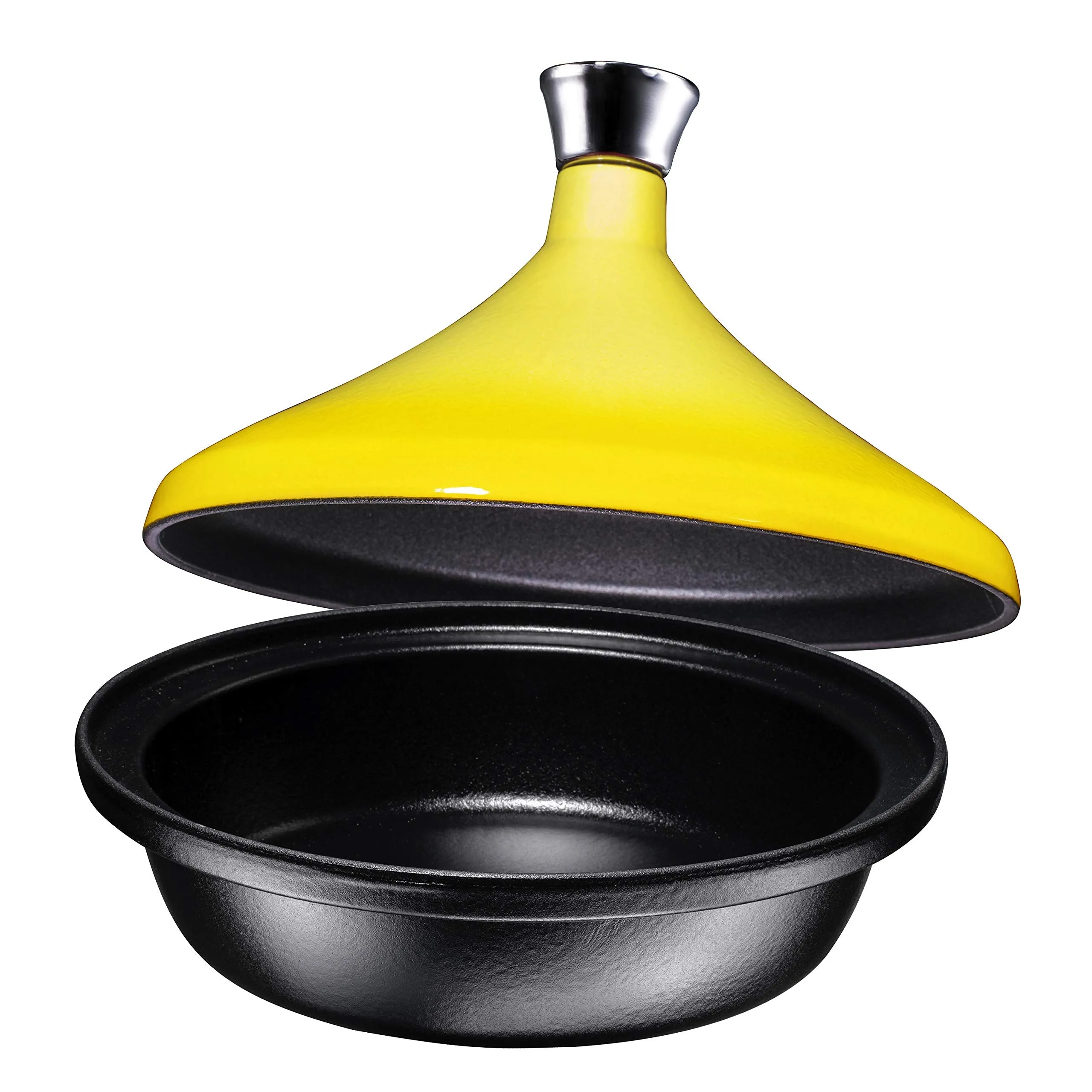 Bruntmor Yellow Cast Iron Moroccan Tagine 4-Quart Cooking Pot with Silver knob, Enameled