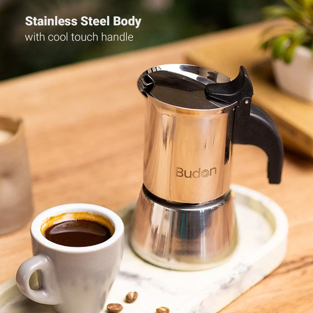 Budan Moka Pot Stainless Steel Coffee Maker - 2 Cup ( 100ml ) | Best Moka Pot