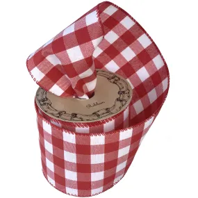 Buffalo Plaid Wired Christmas Ribbon - 4" x 10 Yards, Red & White