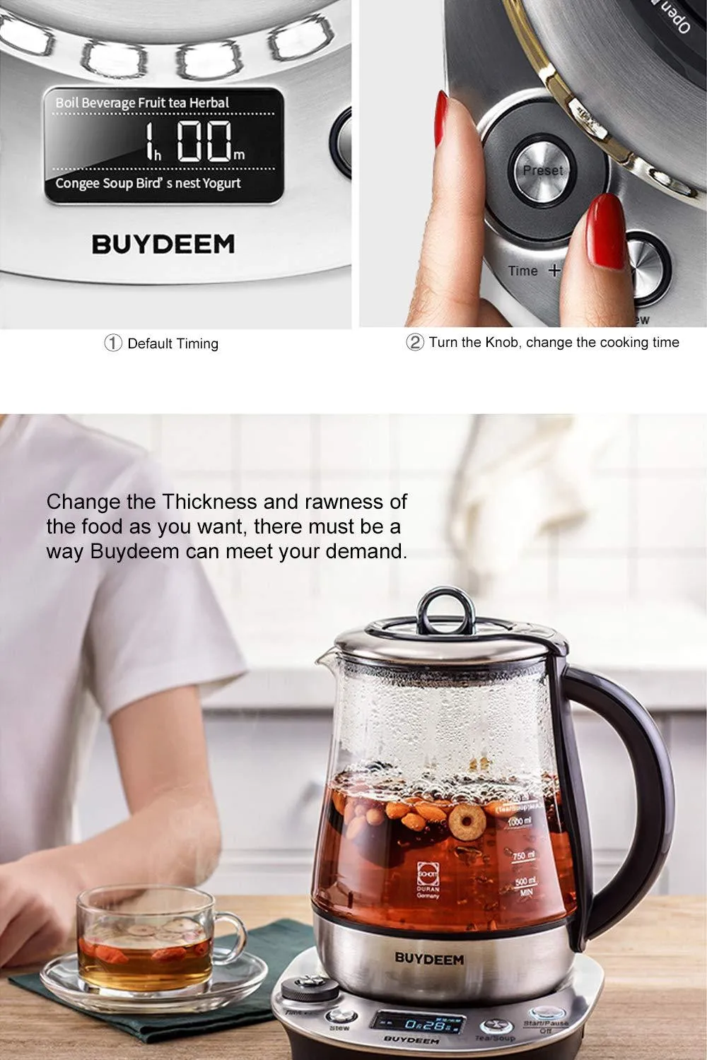 Buydeem K2973 Flagship Health- Care Beverage Tea Maker and Kettle, 8-in-1 Programmable Brew Cooker Master, 1.5L, Silvery