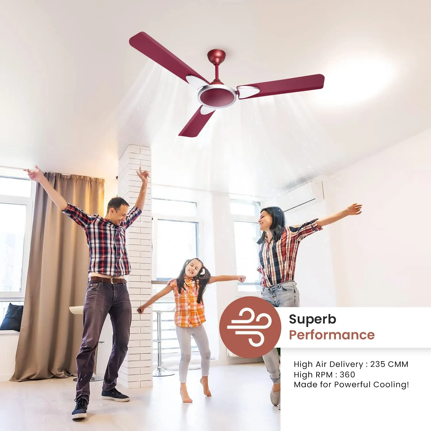 Candes Eco Zest Energy saving Designer 1200 mm / 48 inch Anti-Rust BLDC Ceiling Fan With 2 Yrs. Warranty (Maroon)