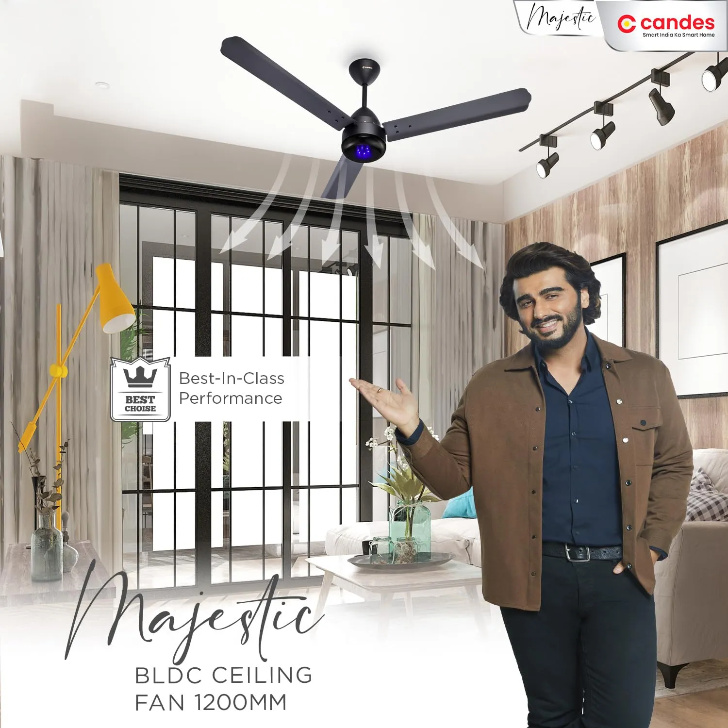 Candes Majestic BLDC LED Ceiling Fan 1200mm / 48 inch | BEE 5 Star Rated, Upto 65% Energy Saving, High Air Delivery & High Speed Ceiling Fans for Home | 2 1 Years Warranty (Black)