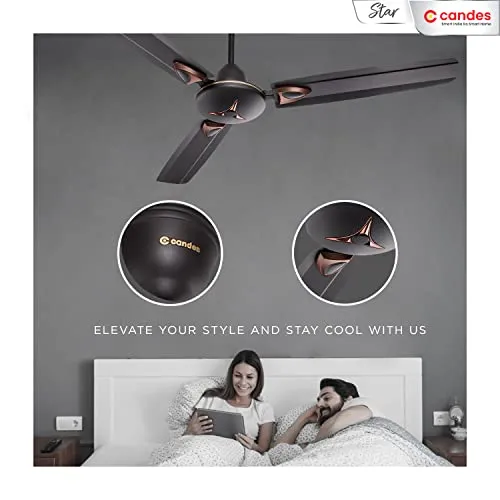 Candes Star 1200mm High-Speed Decorative Ceiling Fans for Home | BEE Star Rated 405 RPM Anti-Dust | 2 Years Warranty (Coffee Brown) Pack of 1