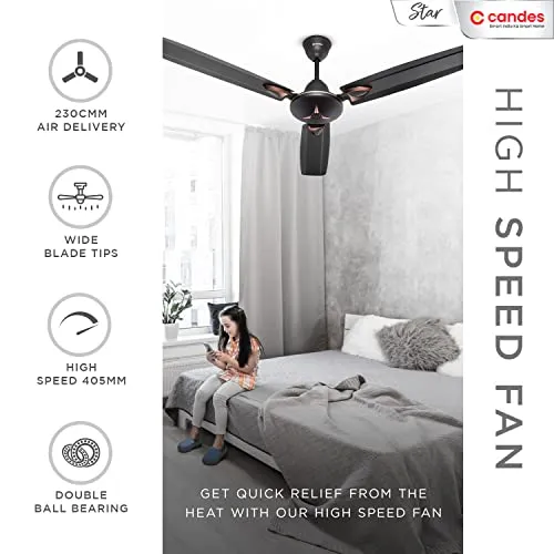 Candes Star 1200mm High-Speed Decorative Ceiling Fans for Home | BEE Star Rated 405 RPM Anti-Dust | 2 Years Warranty (Coffee Brown) Pack of 1