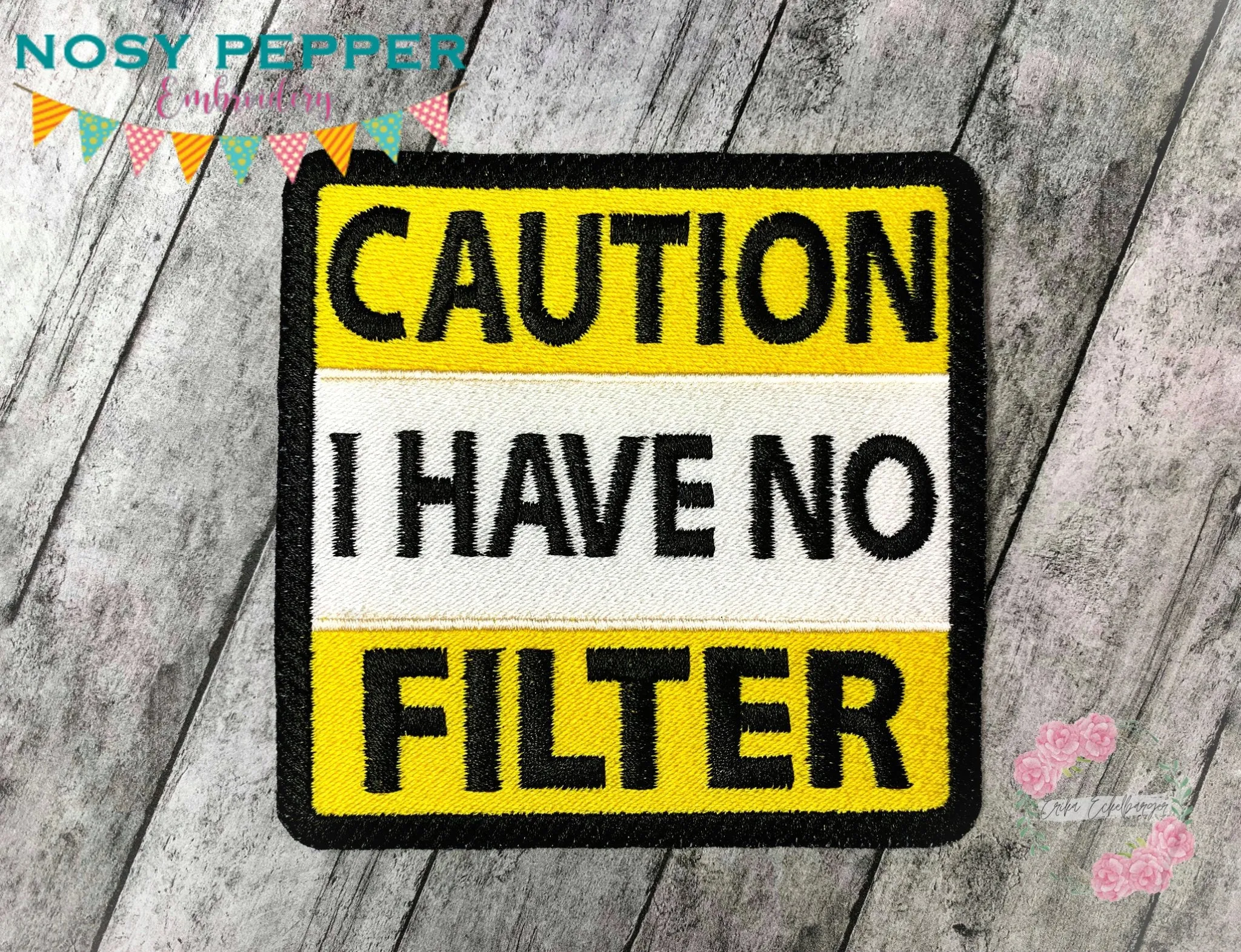 Caution I have no filter patch machine embroidery design DIGITAL DOWNLOAD