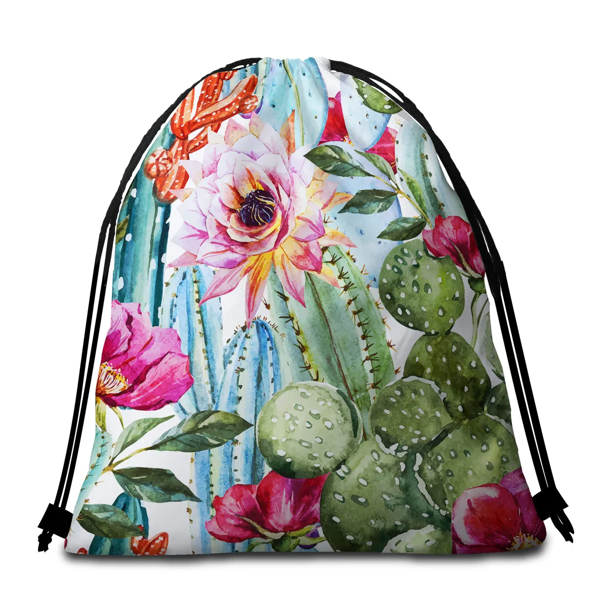 Colorful Cacti Round Beach towel