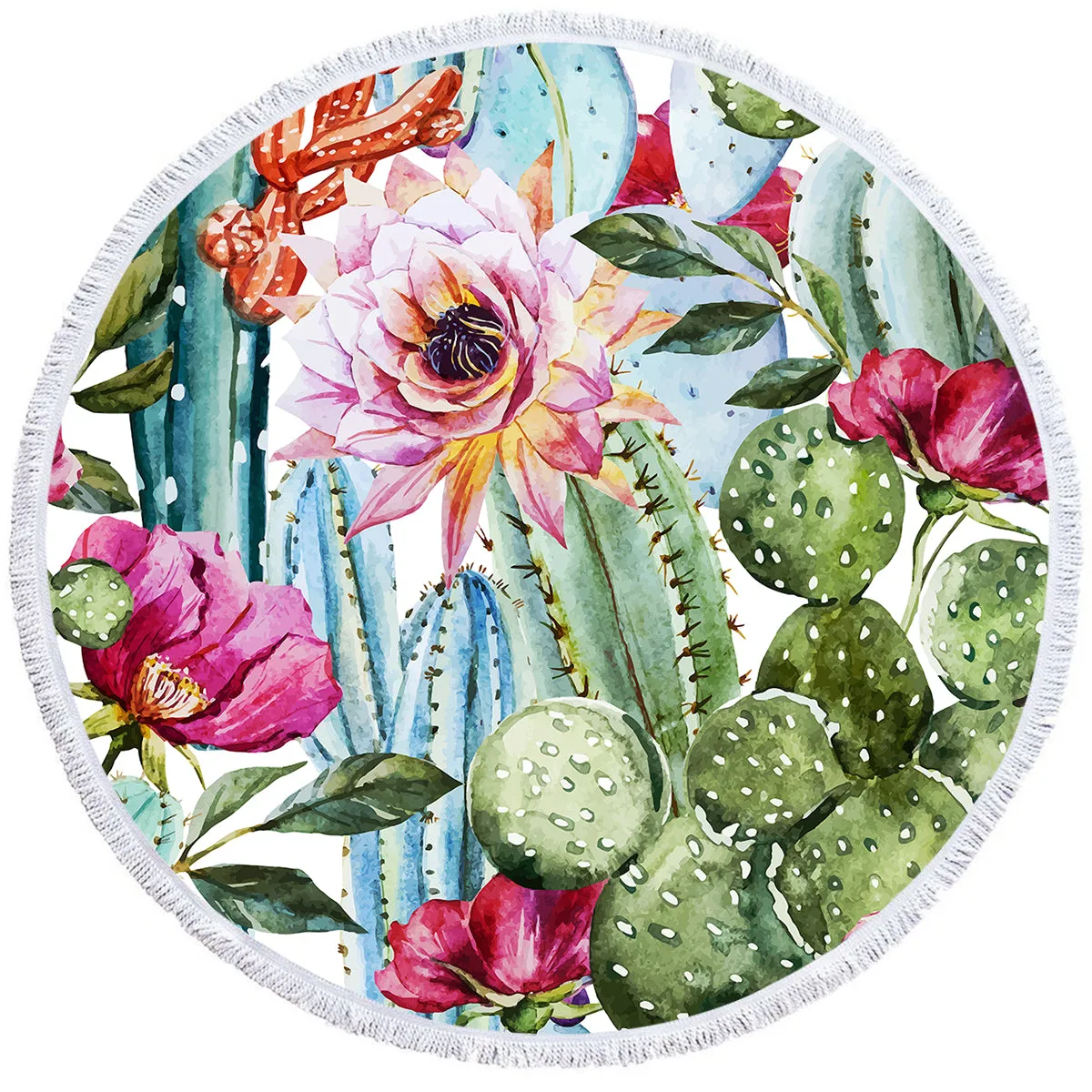 Colorful Cacti Round Beach towel