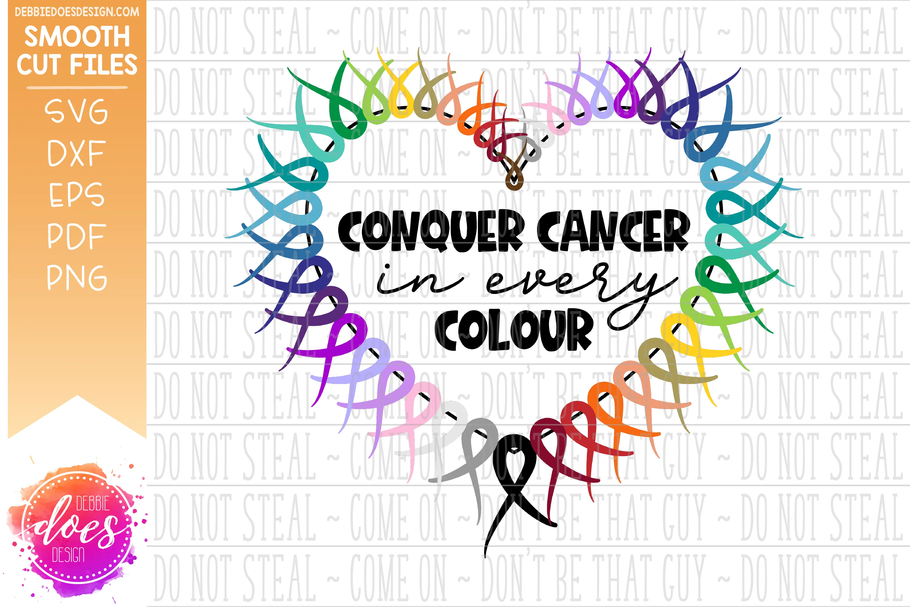 Conquer Cancer in Every Color/Colour - Awareness Ribbon Heart - SVG File