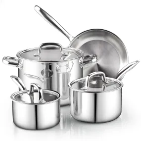 Cook N Home Tri-Ply Clad Stainless Steel Pots and Pans Cookware Set 7-Piece, with Saucepan, Fry Pan, Stockpot