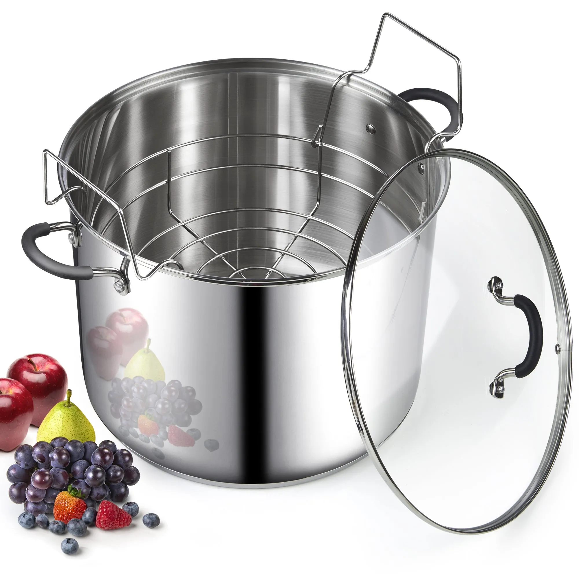 Cook N Home Water Bath Canner with Jar Rack & Glass Lid, Professional Stainless Steel Canning Pot 20 Quart, with Stay-Cool Handles, Multiuse Pot, Induction Capable